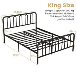 King Size Metal Bed Frame With Headboard & Footboard Easy Assembly Black - thumbnail 1