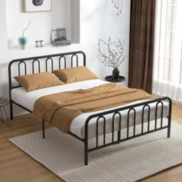 King Size Metal Bed Frame With Headboard & Footboard Easy Assembly Black - thumbnail 3