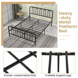 King Size Metal Bed Frame With Headboard & Footboard Easy Assembly Black - thumbnail 5