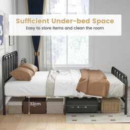 King Size Metal Bed Frame With Headboard & Footboard Easy Assembly Black - thumbnail 4