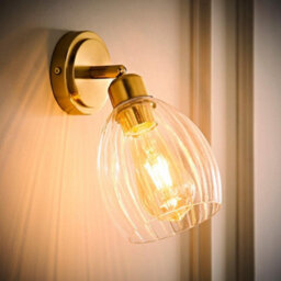 Valuelights Cheltenham Pair Of Brushed Gold Adjustable Wall Spotlights With Ribbed Shade - thumbnail 3