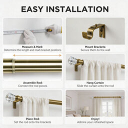 Oxford Homeware Satin Antique Brass Effect Extendable Curtain Pole With Metal Crystal Finials, (L)1200mm-2100mm (Dia)28mm - thumbnail 3