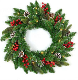Shatchi Pre-Lit Stockholm 55Cm Berries And Pine Cones Wreath With Warm White Leds Battery Operated - thumbnail 1