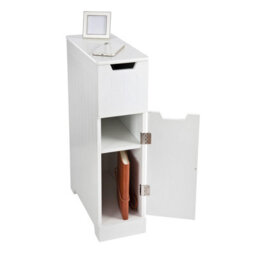 Sennen Super Slim Bathroom Storage Cabinet, Small White Wooden Organiser - thumbnail 5