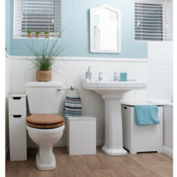 Sennen Super Slim Bathroom Storage Cabinet, Small White Wooden Organiser - thumbnail 3