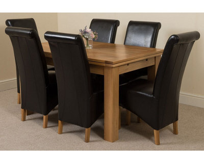 That's Furniture Richmond 140Cm - 220Cm Oak Extending Dining Table And 6 Chairs Dining Set With Montana Black Leather Chairs - image 1