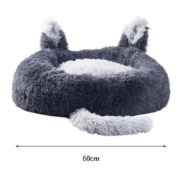 Living And Home Grey Round Plush Pet Dog Cat Calming Bed With Cute Ears 60 Cm - thumbnail 6