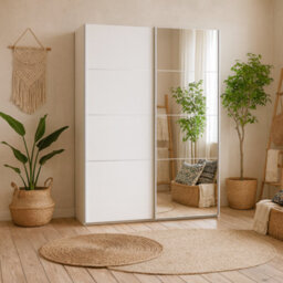 Wyld Haus Bordeaux 180Cm White Sliding Wardrobe With Full-Length Mirror, 5 Shelves & 2 Hanging Rails - thumbnail 2