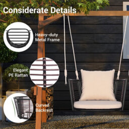 Costway Patio Hanging Rattan Basket Chair Swing Hammock Chair W/seat Cushion - thumbnail 9