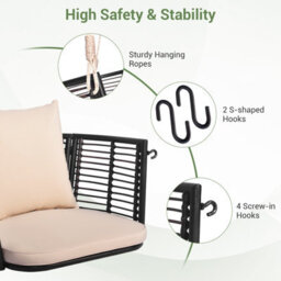 Costway Patio Hanging Rattan Basket Chair Swing Hammock Chair W/seat Cushion - thumbnail 8