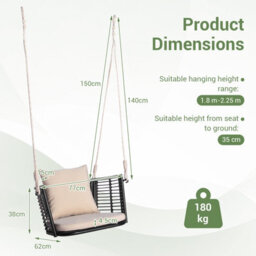 Costway Patio Hanging Rattan Basket Chair Swing Hammock Chair W/seat Cushion - thumbnail 3
