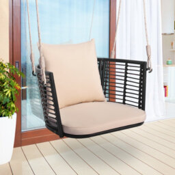 Costway Patio Hanging Rattan Basket Chair Swing Hammock Chair W/seat Cushion - thumbnail 4