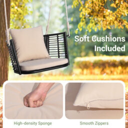 Costway Patio Hanging Rattan Basket Chair Swing Hammock Chair W/seat Cushion - thumbnail 7