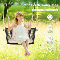 Costway Patio Hanging Rattan Basket Chair Swing Hammock Chair W/seat Cushion - thumbnail 6