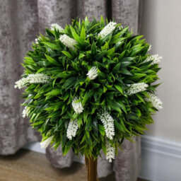 Homcom Set Of 2 Potted Artificial Plants Ball Tree With Flowers, White - thumbnail 8
