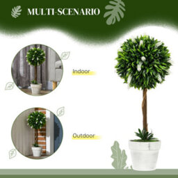 Homcom Set Of 2 Potted Artificial Plants Ball Tree With Flowers, White - thumbnail 5