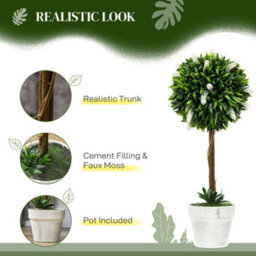 Homcom Set Of 2 Potted Artificial Plants Ball Tree With Flowers, White - thumbnail 4