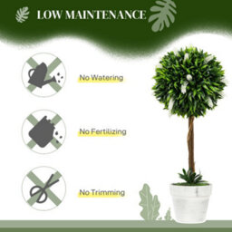 Homcom Set Of 2 Potted Artificial Plants Ball Tree With Flowers, White - thumbnail 6