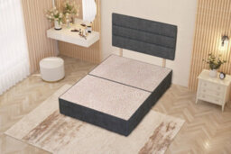 Somnior Beds Somnior Chambery Plush Velvet 4Ft Small Double Divan Bed Base With Upholstered Headboard Charcoal - thumbnail 3