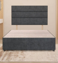 Somnior Beds Somnior Chambery Plush Velvet 4Ft Small Double Divan Bed Base With Upholstered Headboard Charcoal - thumbnail 1