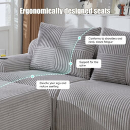 Abrihome Light Grey Modular 2-Seater Corduroy Sofa Set With Ottomans, Cup Holders & Side Storage Pockets - thumbnail 3