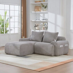 Abrihome Light Grey Modular 2-Seater Corduroy Sofa Set With Ottomans, Cup Holders & Side Storage Pockets - thumbnail 8