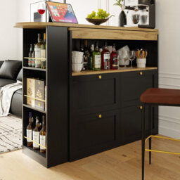 Matteo Black Mdf 360-Degree Swivelling L-Shape Sideboard Cabinet With 4 Drawers & Open Shelves - thumbnail 4
