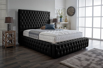 UKBEDFURNITURE Duchess Black Plush Valvet Upholstered Bed Frame - Blackboard With 10 Inch Orthopedic Mattress - 54 Inch Headboard - image 1