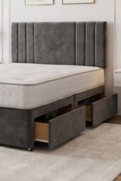 "Knight Sleep Sarah Grey Plush Bed Set With Mattress, 2 Drawers Same Side & 24""headboard, 2Ft6 - Small Single" - thumbnail 2