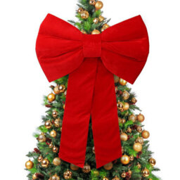 Large Velvet Christmas Bow 80X120Cm Red Decorative Bow For Tree Topper Front Door Wreath And Stair Display Reusable