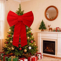 Large Velvet Christmas Bow 80X120Cm Red Decorative Bow For Tree Topper Front Door Wreath And Stair Display Reusable - thumbnail 4