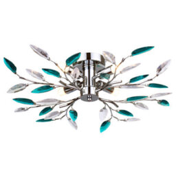 Happy Homewares Modern Semi Flush Chrome Ceiling Light With Teal Acrylic Leaves - thumbnail 1