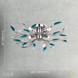 Happy Homewares Modern Semi Flush Chrome Ceiling Light With Teal Acrylic Leaves - thumbnail 3