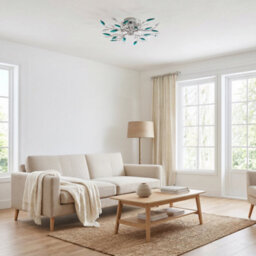Happy Homewares Modern Semi Flush Chrome Ceiling Light With Teal Acrylic Leaves - thumbnail 2