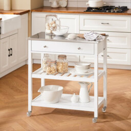 Sobuy Fkw47-Ii-W, Kitchen Trolley Cart Storage Kitchen Island On Wheels Rolling Island With Stainless Steel Worktop,w81Xd45Xh90 - thumbnail 5