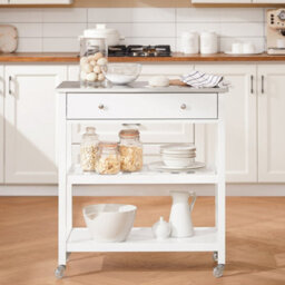 Sobuy Fkw47-Ii-W, Kitchen Trolley Cart Storage Kitchen Island On Wheels Rolling Island With Stainless Steel Worktop,w81Xd45Xh90 - thumbnail 4