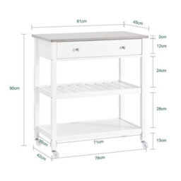 Sobuy Fkw47-Ii-W, Kitchen Trolley Cart Storage Kitchen Island On Wheels Rolling Island With Stainless Steel Worktop,w81Xd45Xh90 - thumbnail 3