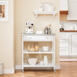 Sobuy Fkw47-Ii-W, Kitchen Trolley Cart Storage Kitchen Island On Wheels Rolling Island With Stainless Steel Worktop,w81Xd45Xh90 - thumbnail 2