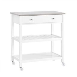 Sobuy Fkw47-Ii-W, Kitchen Trolley Cart Storage Kitchen Island On Wheels Rolling Island With Stainless Steel Worktop,w81Xd45Xh90