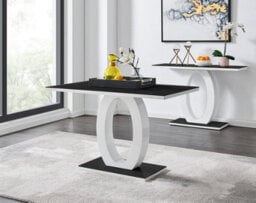 Furniturebox Giovani Rectangular 4 Seat White High Gloss Unique Halo Base Dining Table Black Glass Top 4 Grey Velvet Silver Leg Pesaro Chairs - thumbnail 3