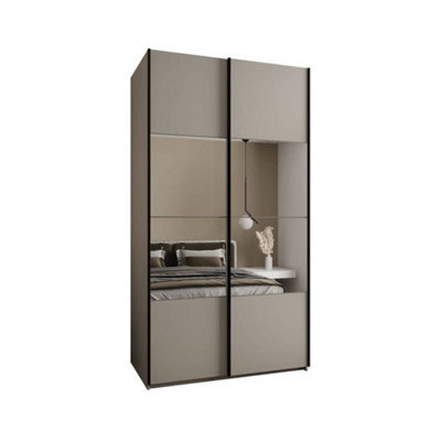 Arte Luxurious Trosa Iv Sliding Door Wardrobe H2450mm W1300mm D640mm Mirrored Doors, Six Shelves, Hanging Rail, Cashmere Finish - image 1