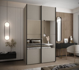 Arte Luxurious Trosa Iv Sliding Door Wardrobe H2450mm W1300mm D640mm Mirrored Doors, Six Shelves, Hanging Rail, Cashmere Finish - thumbnail 2
