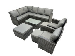 Fimous 11 Seat Poly Rattan Outdoor Patio Coffee Table Corner Sofa Set With 4 Stools 2 Chairs For Garden Backyard Dark Grey Mixed - thumbnail 2