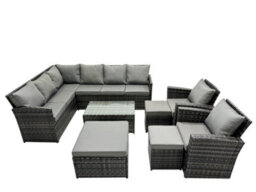 Fimous 11 Seat Poly Rattan Outdoor Patio Coffee Table Corner Sofa Set With 4 Stools 2 Chairs For Garden Backyard Dark Grey Mixed - thumbnail 1