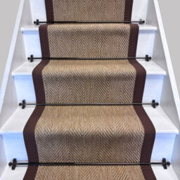 RainbowHome Herringbone New England Beige Stair Runner Mocha Border 65 700 - thumbnail 1
