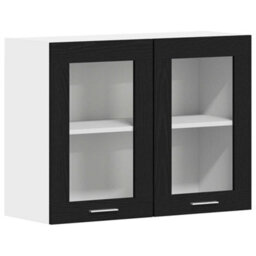 Berkfield Black Oak Hanging Glass Cabinet 80X31X60 Cm Made From Engineered Wood - thumbnail 2