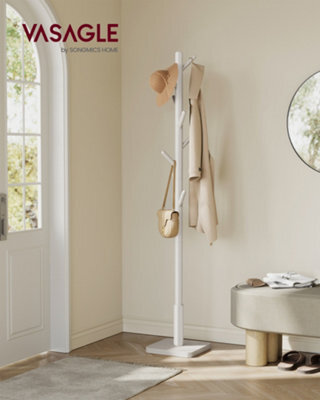 LEDREM Coat Rack, Solid Wood Coat Stand, Free Standing Hall Coat Tree With 8 Hooks For Coats, Hats, Purses, Cappuccino Beige - image 1