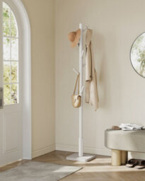 LEDREM Coat Rack, Solid Wood Coat Stand, Free Standing Hall Coat Tree With 8 Hooks For Coats, Hats, Purses, Cappuccino Beige - thumbnail 4