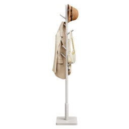 LEDREM Coat Rack, Solid Wood Coat Stand, Free Standing Hall Coat Tree With 8 Hooks For Coats, Hats, Purses, Cappuccino Beige - thumbnail 3