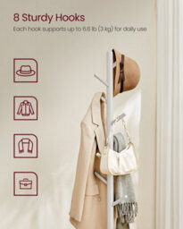 LEDREM Coat Rack, Solid Wood Coat Stand, Free Standing Hall Coat Tree With 8 Hooks For Coats, Hats, Purses, Cappuccino Beige - thumbnail 7